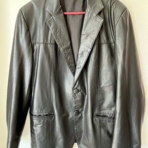 Vintage Men Black 2 Button Genuine Leather Sport Coat Blazer Jacket Size 45, Uru